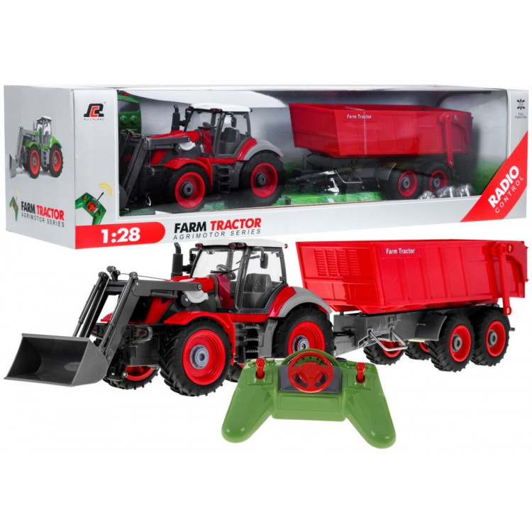 RC traktor s vlečkou 2,4Ghz 1:28 červený RTR